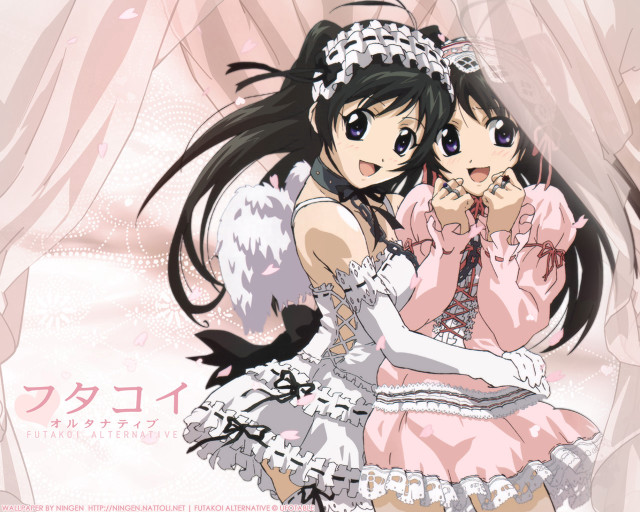 Anime girls hug curtains wedding free wallpaper - medium preview image