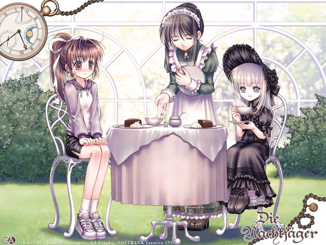 Three anime girls clock table free wallpaper - medium preview image