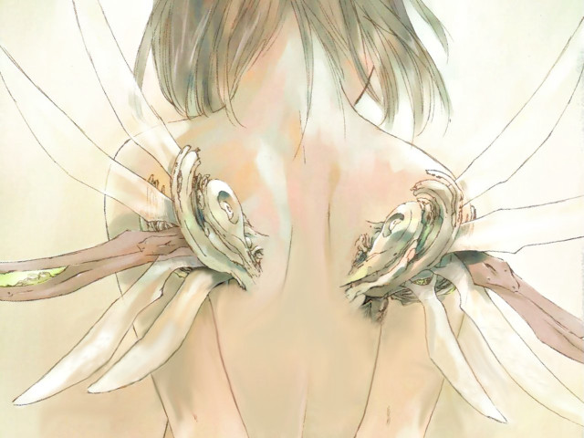 Woman birds leaves analytical art free wallpaper - medium preview image