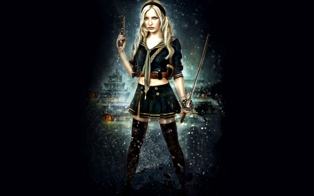 Woman short skirt sword knife free wallpaper - medium preview image