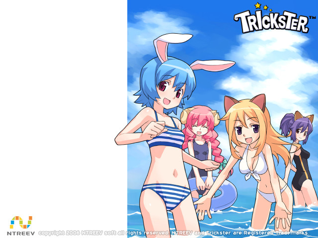 Anime girls ocean beach bikini free wallpaper for desktop - medium preview image