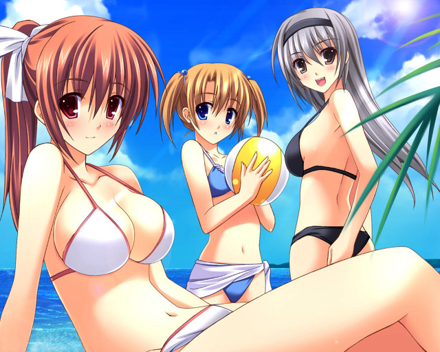 Three girls beach bikini sky free wallpaper - medium preview image