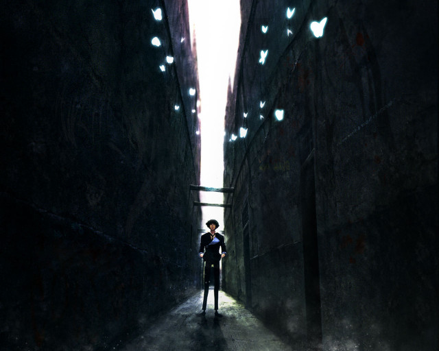 Alleyway man shadow falling petals free wallpaper - medium preview image