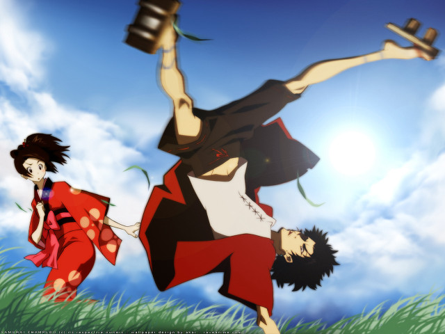 Man woman grass clouds kimono free wallpaper - medium preview image