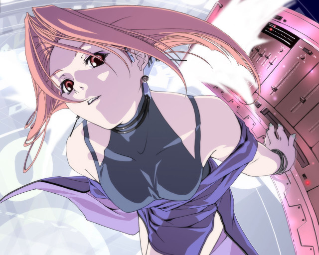 Woman pinkhair bluedress pinkdoor pinklight free wallpaper - medium preview image