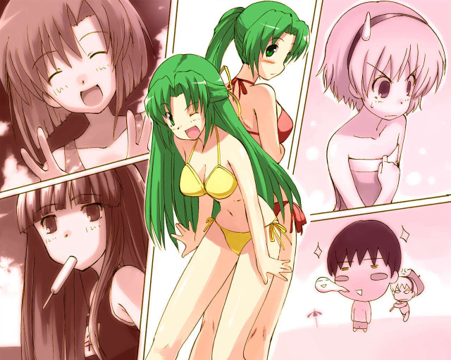 Anime girls green hair pink free wallpaper - medium preview image