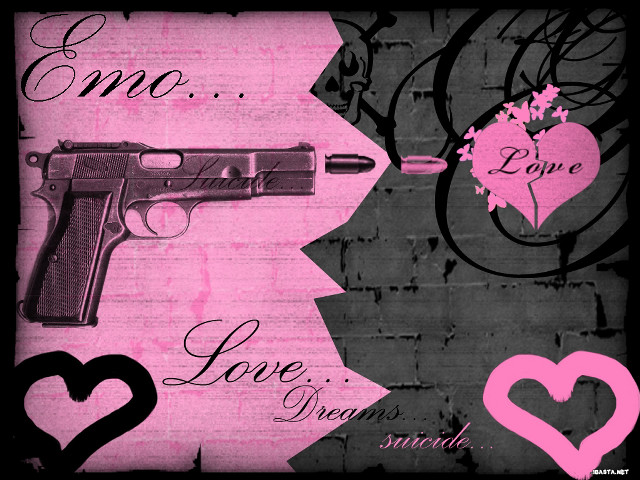 Pink black gun hearts brick free wallpaper - medium preview image