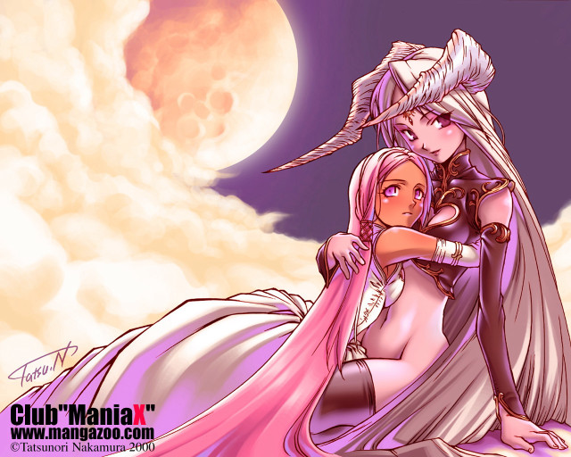 Full moon hugging anime girls free wallpaper - medium preview image