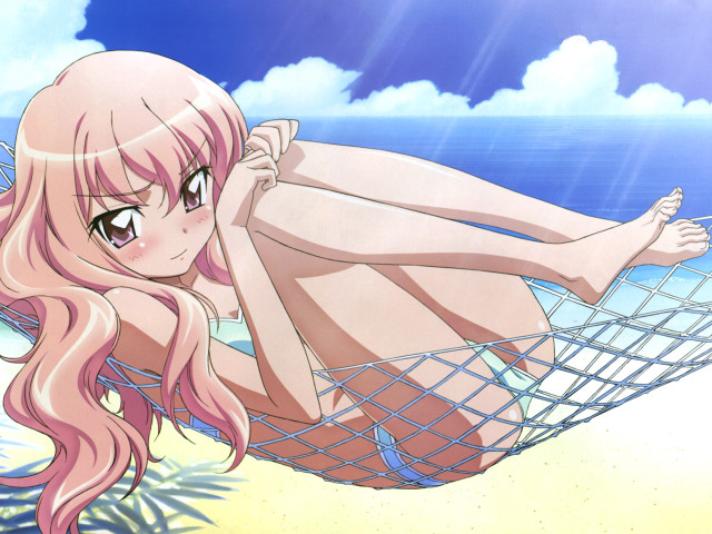 Pink haired woman hammock beach free wallpaper - medium preview image