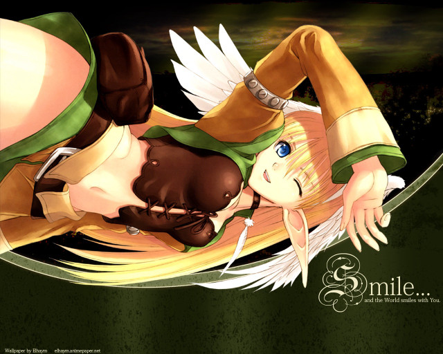 Angel wings green dress anime free wallpaper - medium preview image