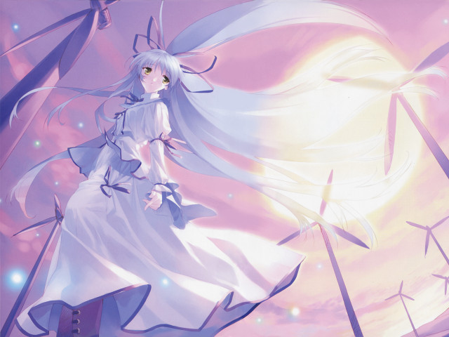 Woman white dress wind mills free wallpaper - medium preview image