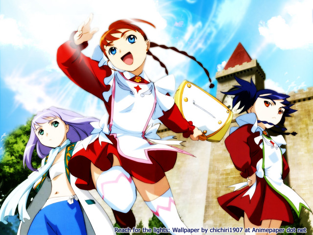 Anime girls castle sky blue free wallpaper - medium preview image