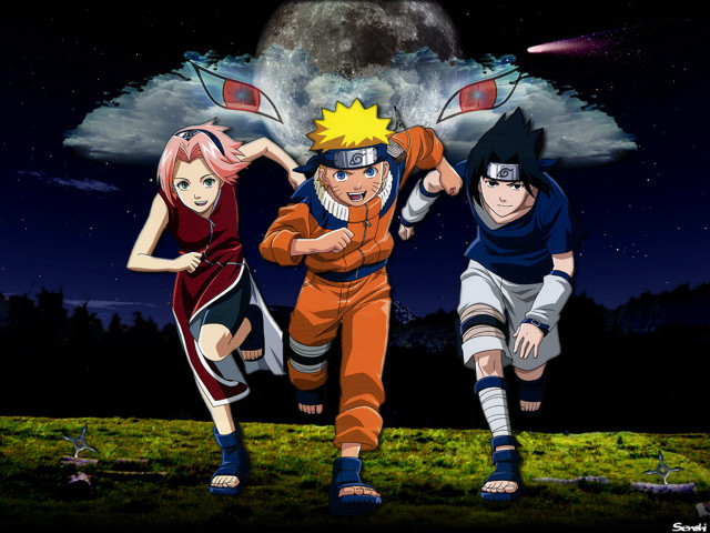Three anime characters night full free wallpaper - medium preview image