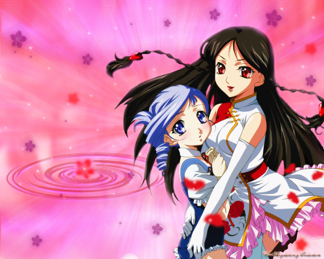 Anime girls hugging pink background #8 free wallpaper - medium preview image