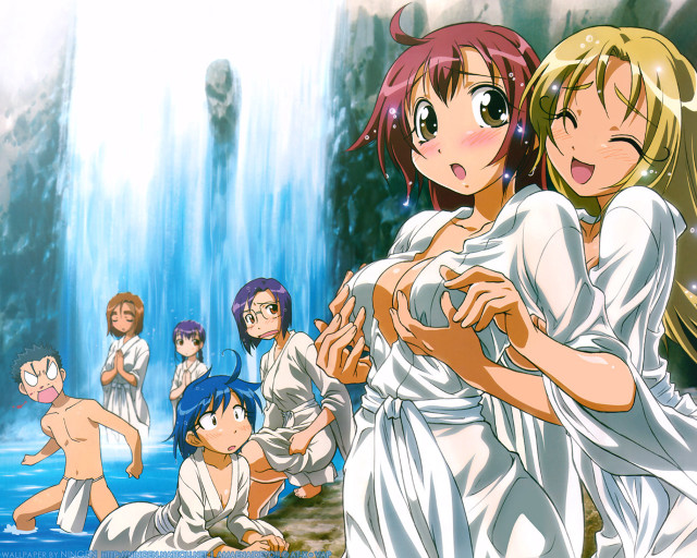 Anime waterfall beach girls blonde free wallpaper - medium preview image