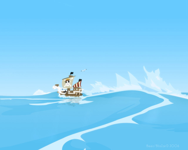 Pirate boat ocean bird sky free wallpaper - medium preview image