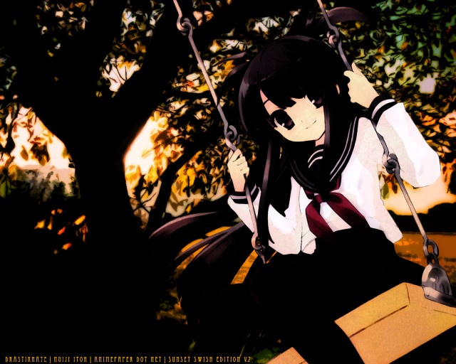 Girl swing shade autumn leaves free wallpaper for desktop - medium preview image