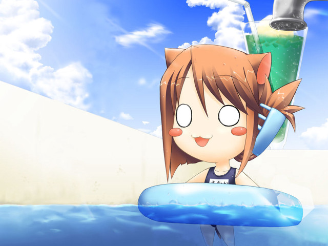 Cartoon girl surfboard beach summer free wallpaper - medium preview image