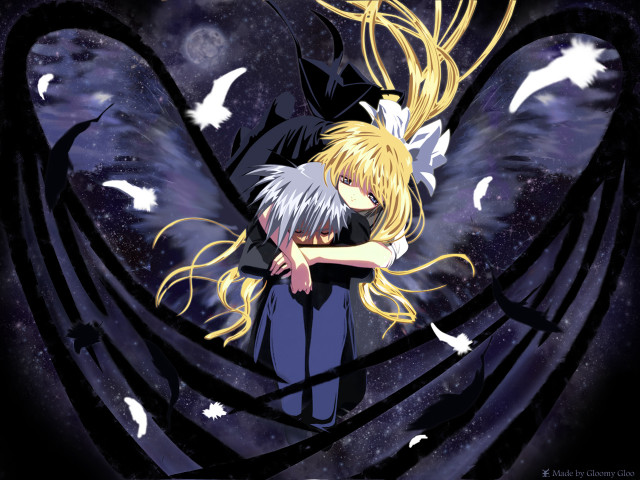 Anime hug white birds starry free wallpaper - medium preview image