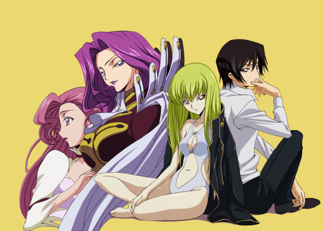 Anime characters group yellow background #2 free wallpaper - medium preview image