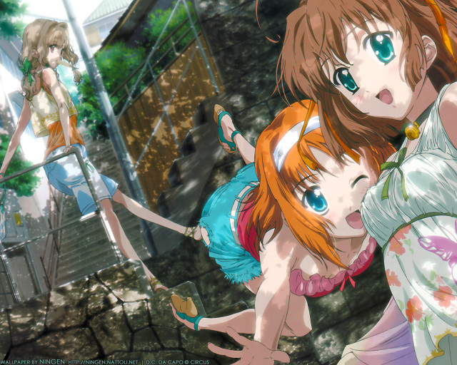 Two girls building trees rayonism free wallpaper - medium preview image