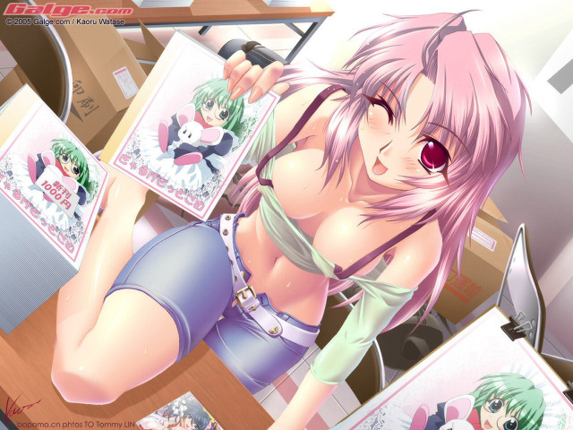 Pink haired woman green shirt free wallpaper for desktop - medium preview image