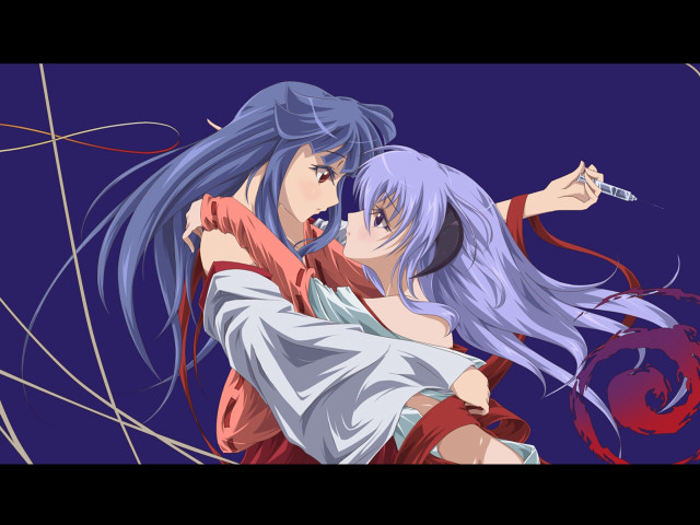 Anime couple blush hakama horns free wallpaper - medium preview image