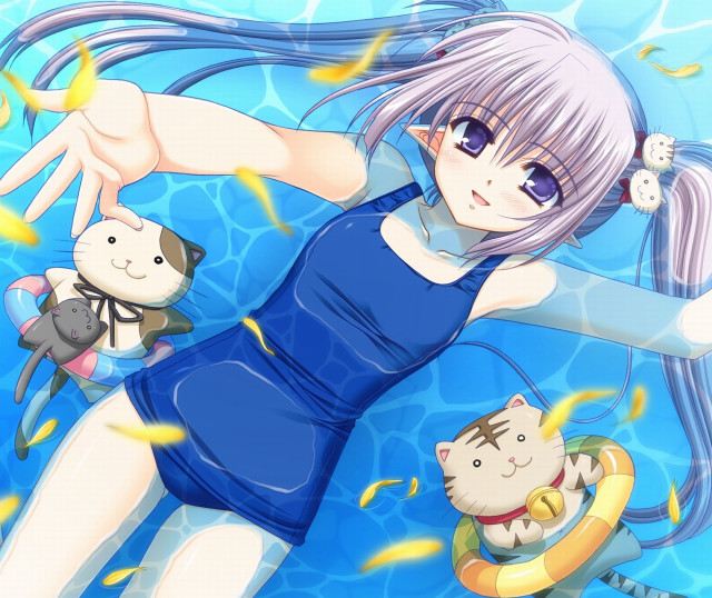 Blue dress woman floating pool free wallpaper for desktop - medium preview image