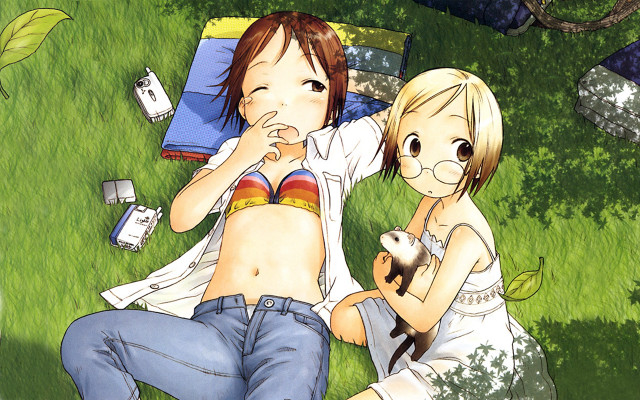 Couple laying green field forest free wallpaper - medium preview image