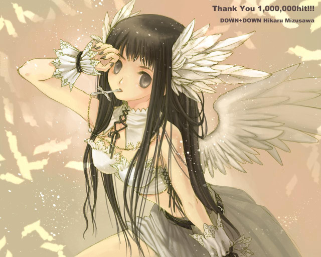 Girl black hair white wings free wallpaper - medium preview image