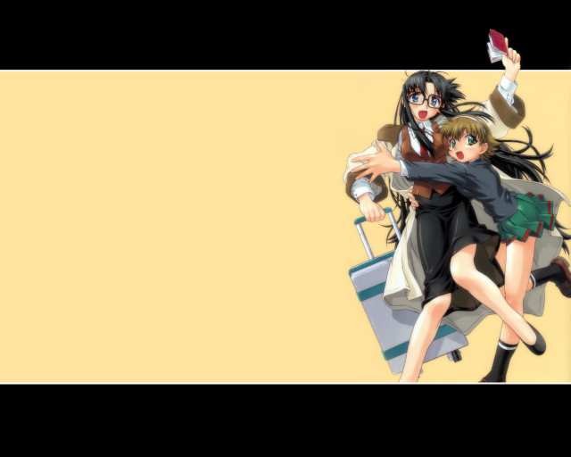 Anime couple hugging yellow background #2 free wallpaper - medium preview image