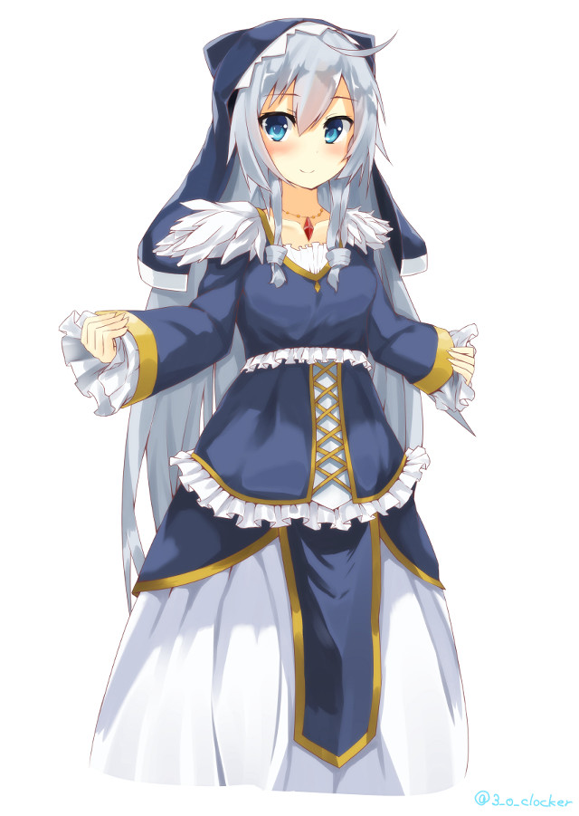 White haired blue dress blush free wallpaper - medium preview image