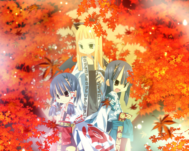 Anime girls autumn leaves tree free wallpaper - medium preview image