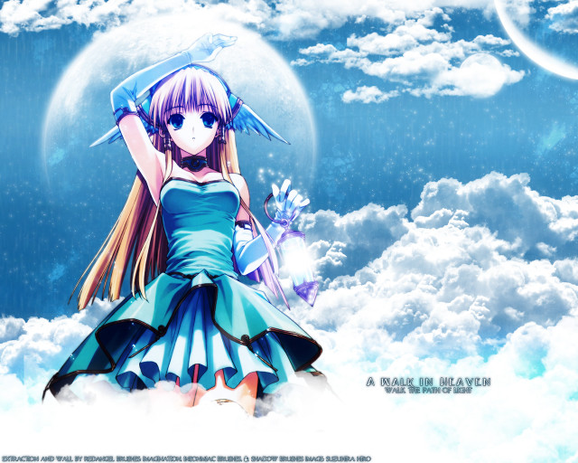 Girl blue dress cloud moon free wallpaper - medium preview image