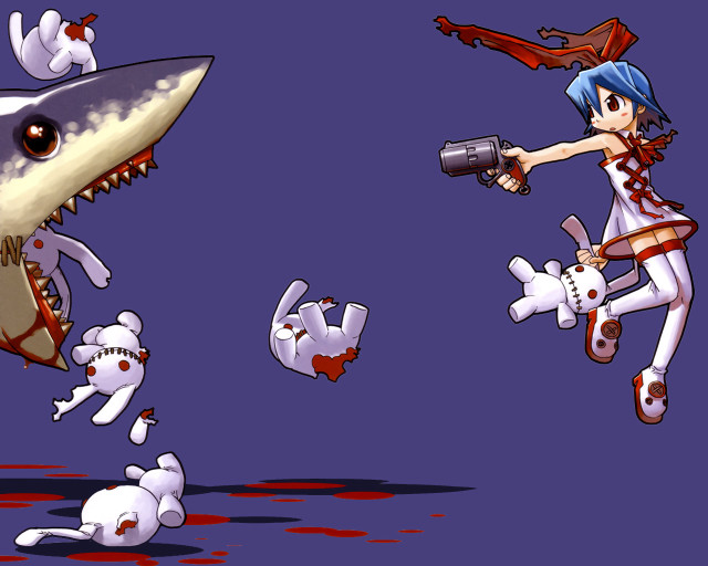 Cartoon shark attack gun dog free wallpaper - medium preview image