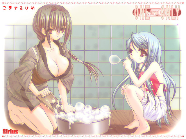 Anime girls bathroom bubbles kimono free wallpaper - medium preview image