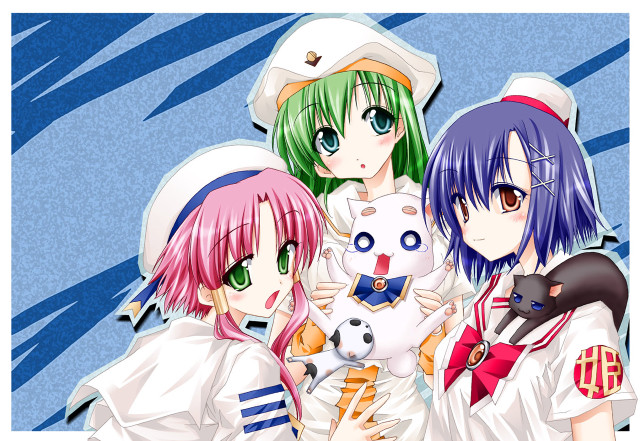 Anime girls blue background cat free wallpaper - medium preview image