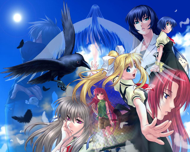 Anime characters sky birds feathers free wallpaper - medium preview image