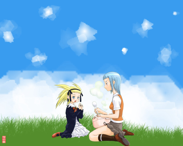 Couple anime girls grass sunny free wallpaper - medium preview image