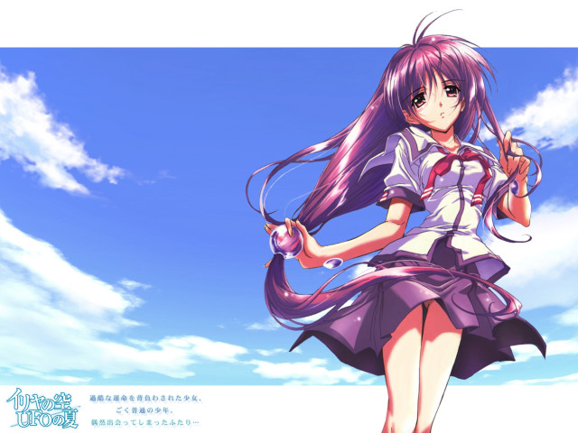 Girl purple dress umbrella clouds free wallpaper - medium preview image