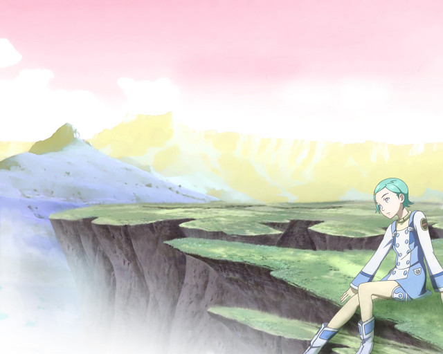 Girl cliff mountain pink sky free wallpaper - medium preview image