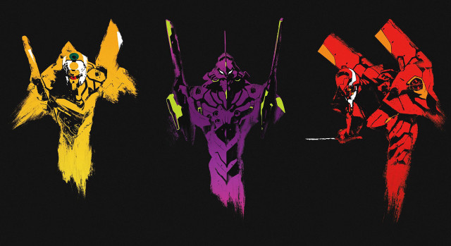 Three colored figures black background free wallpaper - medium preview image