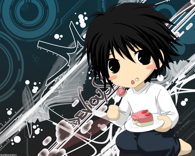 Anime cake eating bandaid blackhair free wallpaper - medium preview image