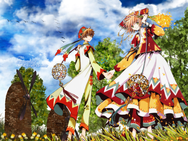 Anime characters field flowers bird free wallpaper - medium preview image