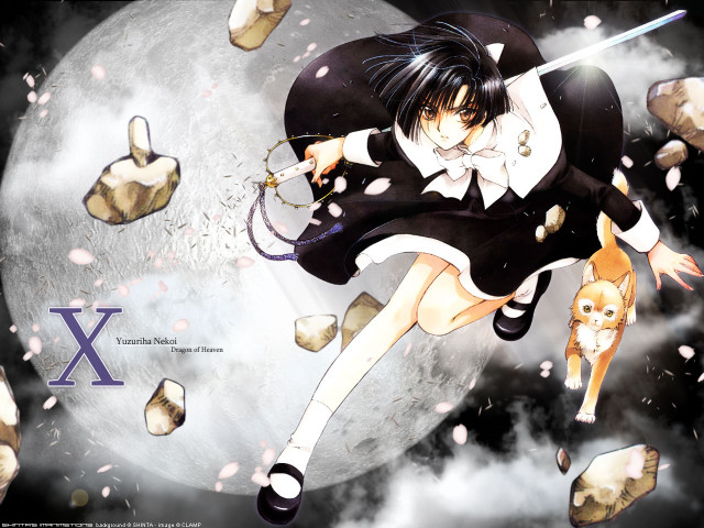 Anime girl flying sword cat free wallpaper - medium preview image