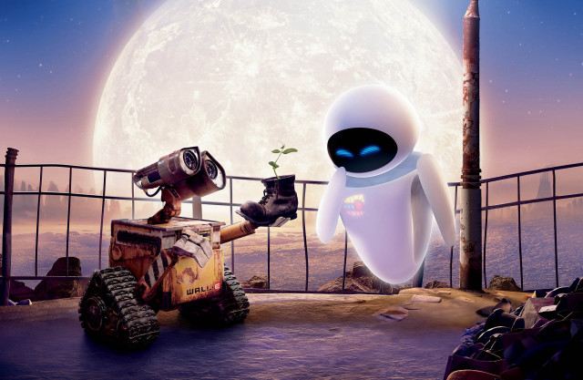 Robot holding plant full moon free wallpaper - medium preview image