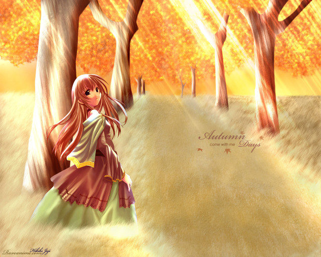 Girl forest path autumn anime free wallpaper - medium preview image