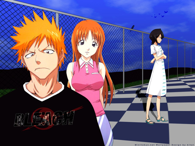 Anime characters checkered floor fence free wallpaper - medium preview image