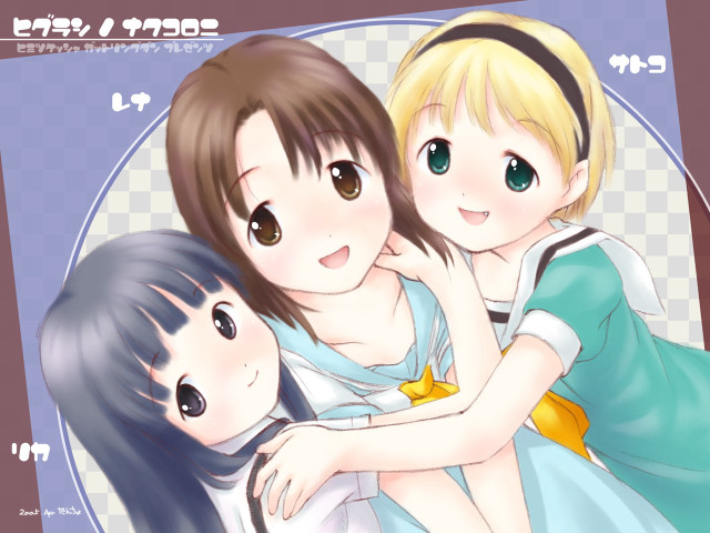 Girls hugging blue checkered illustration free wallpaper - medium preview image