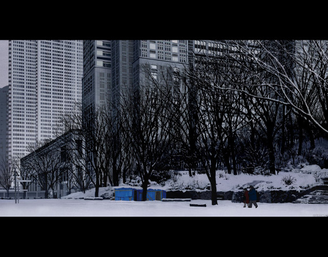 Snowy park urban people trees free wallpaper - medium preview image